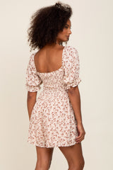 Cream Floral Smocked Puff Sleeve Romper