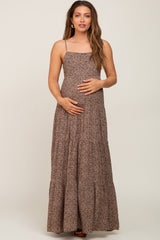 Mocha Floral Tiered Maternity Maxi Dress