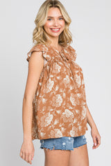 Rust Floral Flutter Sleeve Front Tie Top