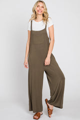 Olive Sleeveless Pocketed Wide Leg Jumpsuit