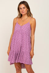 Lavender Floral Button Front Ruffle Dress