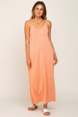 Peach Sleeveless V-Neck Maxi Dress