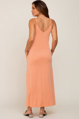 Peach Sleeveless V-Neck Maternity Maxi Dress