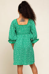 Green Floral 3/4 Sleeve Dress