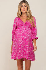 Magenta Floral 3/4 Sleeve Maternity Dress