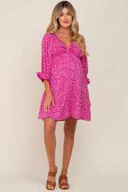 Magenta Floral 3/4 Sleeve Maternity Dress