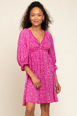 Magenta Floral 3/4 Sleeve Maternity Dress