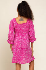 Magenta Floral 3/4 Sleeve Dress