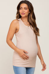 Taupe Sleeveless Ribbed Maternity Top