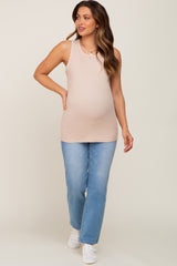 Taupe Sleeveless Ribbed Maternity Top