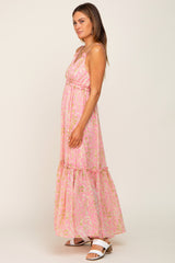 Pink Chiffon V-Neck Ruffle Tiered Maxi Dress