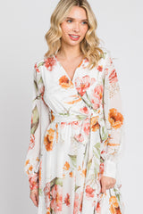 Ivory Floral Chiffon Long Sleeve Maxi Dress