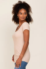 Taupe Ribbed Squared Neck Cap Sleeve Top