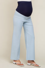 Light Blue Raw Hem Wide Leg Maternity Jeans