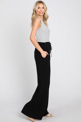 Black Smocked Waist Wide Leg Linen Pants