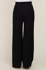 Black Smocked Waist Wide Leg Linen Maternity Pants