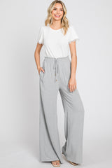 Grey Smocked Waist Wide Leg Linen Maternity Pants