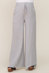 Grey Smocked Waist Wide Leg Linen Maternity Pants