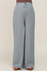 Sage Smocked Waist Wide Leg Linen Maternity Pants