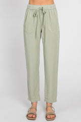 Light Olive Drawstring Elastic Waist Pants