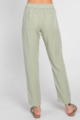 Light Olive Drawstring Elastic Waist Pants