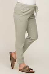 Light Olive Drawstring Elastic Waist Maternity Pants