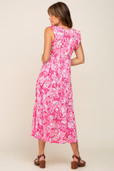 Fuchsia Floral Paisley Tiered Midi Dress