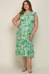 Green Floral Paisley Tiered Plus Maternity Midi Dress