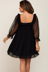 Black Polka Dot Mesh 3/4 Sleeve Maternity Dress