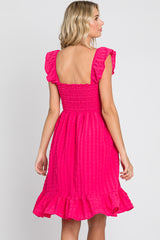 Fuchsia Textured Sleeveless Smocked Dress