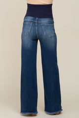 Navy Blue Fringe Hem Maternity Wide Leg Jeans