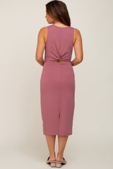 Mauve Sleeveless Back Cutout Maternity Midi Dress