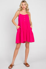 Fuchsia Front Button Tiered Dress