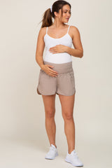 Taupe Curved Hem Active Maternity Shorts