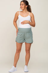 Sage Curved Hem Active Maternity Shorts