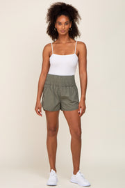 Olive Curved Hem Active Shorts