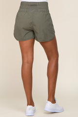 Olive Curved Hem Active Shorts