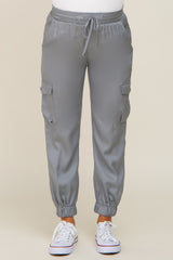 Grey Drawstring Cargo Maternity Pants