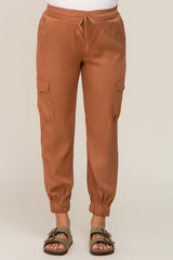 Camel Drawstring Cargo Maternity Pants