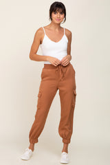 Camel Drawstring Cargo Maternity Pants