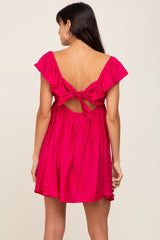 Fuchsia Linen Ruffle Accent Babydoll Dress