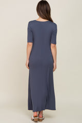 Navy Scoop Neck Maternity Maxi Dress