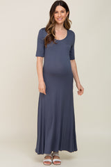 Navy Scoop Neck Maternity Maxi Dress