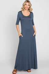 Navy Scoop Neck Maxi Dress