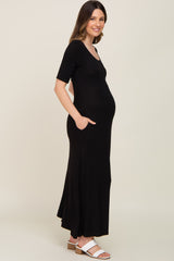 Black Scoop Neck Maternity Maxi Dress