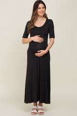 Black Scoop Neck Maternity Maxi Dress