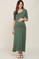 Olive Scoop Neck Maternity Maxi Dress