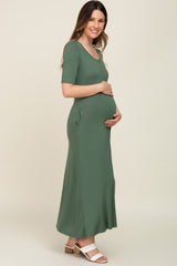 Olive Scoop Neck Maternity Maxi Dress