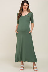 Olive Scoop Neck Maternity Maxi Dress