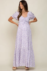 Lavender Floral Cinched Bust Maternity Maxi Dress